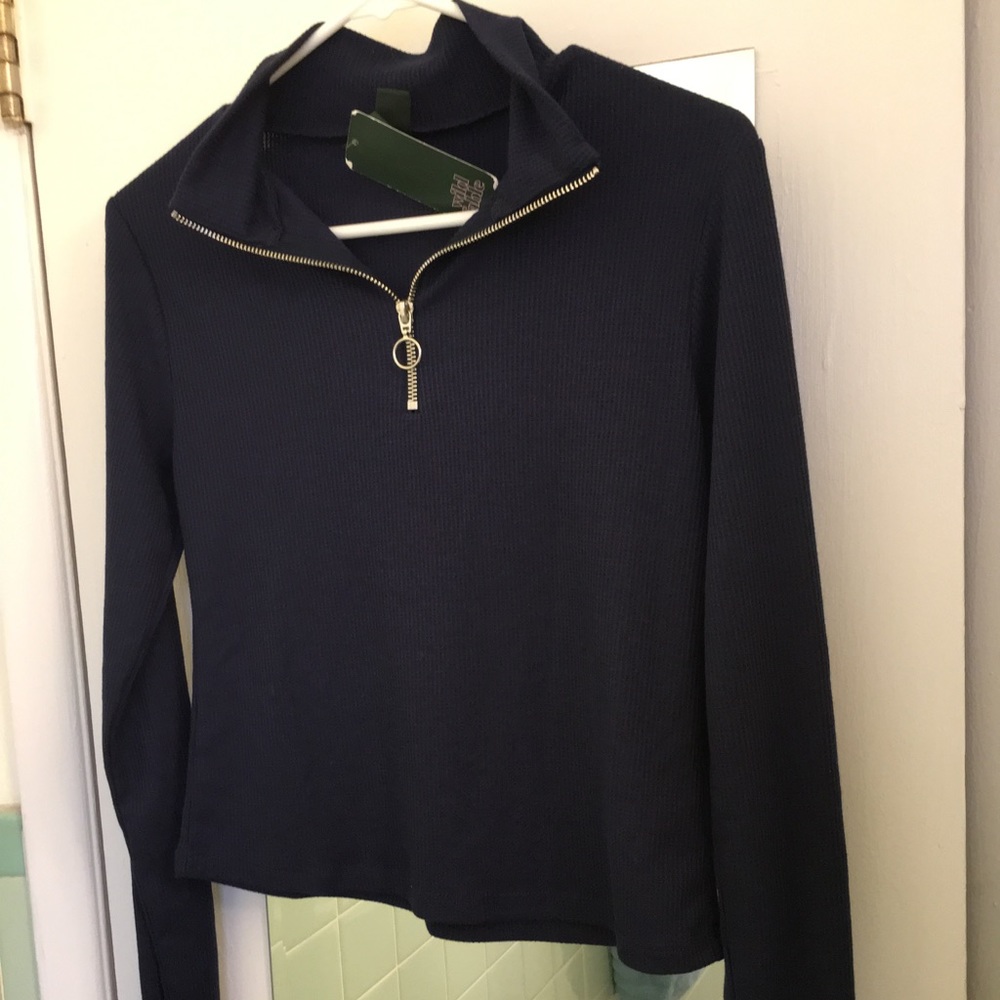 NEW Navy mock crop turtleneck with front zipper